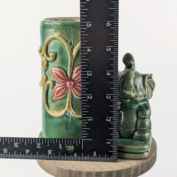 Lucky Elephant Bamboo Planter Pot Vase Vintage 6" Green Ceramic Handmade Vessel - Picture 16 of 16